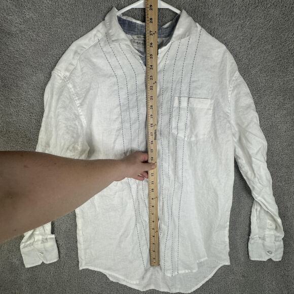 Cubavera Shirt Mens Large White 100% Linen Band Collar Long Sleeve Embroidered - Picture 7 of 10